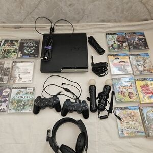 Sony PS3 160gb Playstation Slim Console Bundle with Move Eye Toy and Games